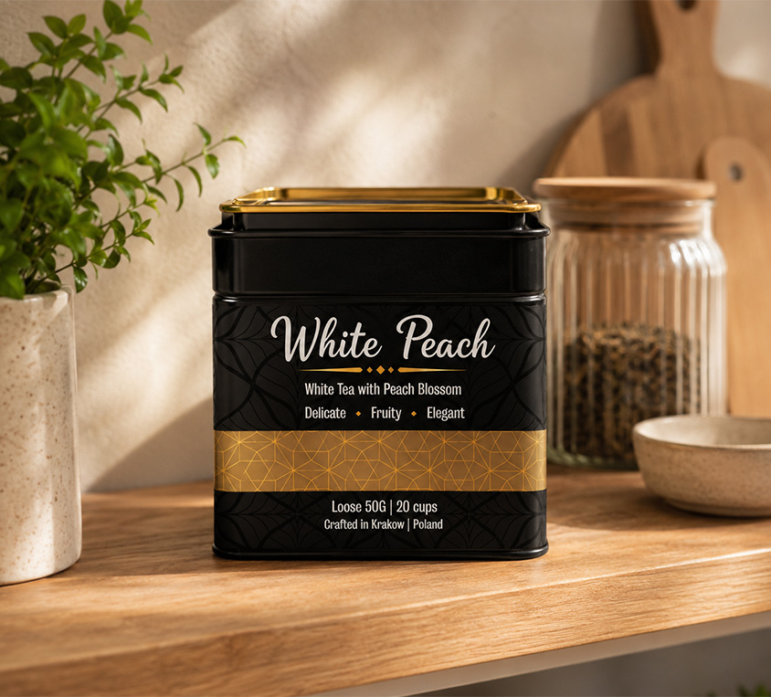 White Peach Leo Tea w eleganckiej puszce